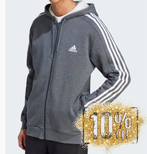 adidas Men's Essentials 3-Stripes Regular-Fit Full-Zip Fleece Hoodie